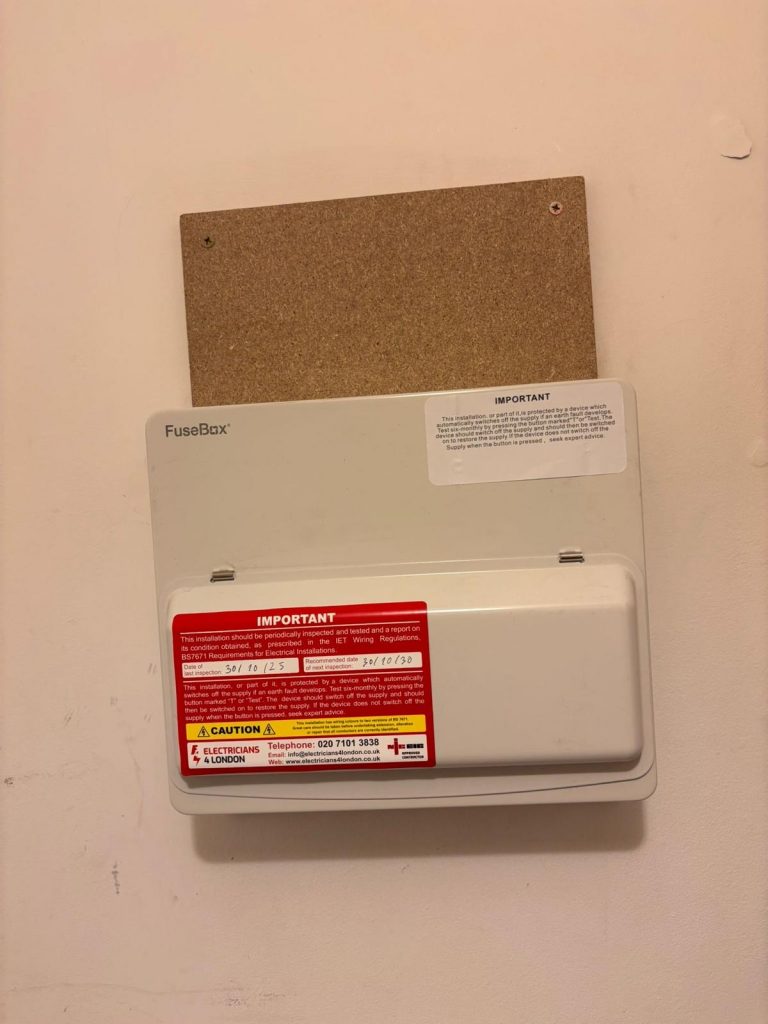 Upgraded fuse board with labelled RCBOs and surge protection
