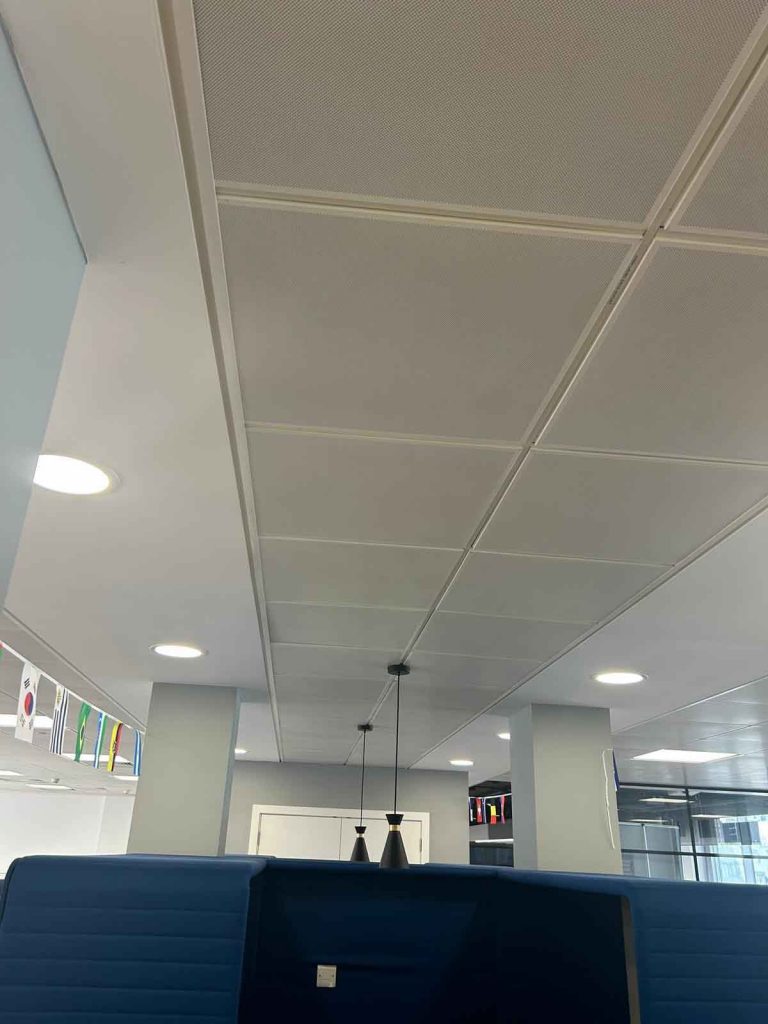 Energy-efficient LED lighting installed throughout a refurbished office in Liverpool Street by Electricians4London.